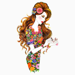 手绘服装设计花卉纹理服饰性感美女