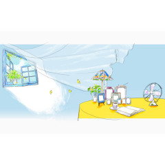 卡通手绘窗户化妆台