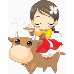 儿童手绘吹笛子牛