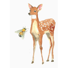 水彩图案可爱小鹿蜜蜂