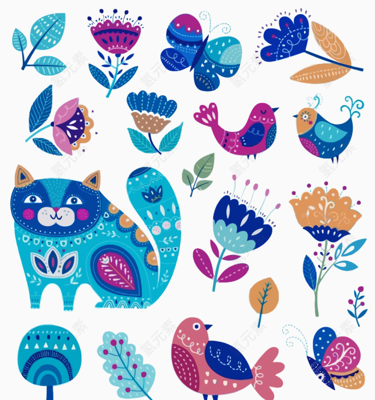 扁平化动物花朵元素