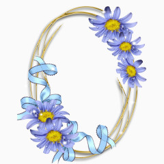 紫色花卉蓝色彩带花纹边框相框