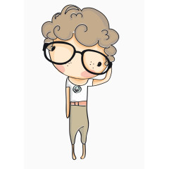 卡通手绘卷发的男孩