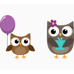 卡通手绘可爱猫头鹰母子礼物气球