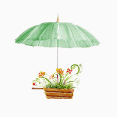 手绘小雨伞小盆素材