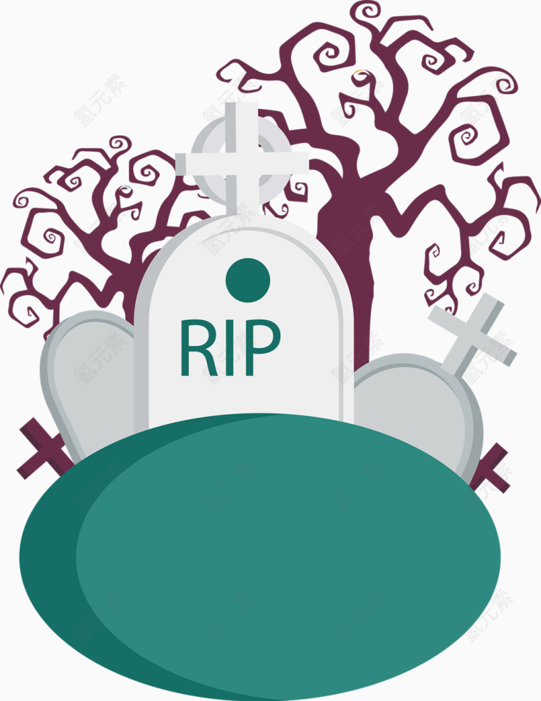 坟墓树卡通手绘装饰元素