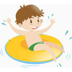 泳圈小孩卡通手绘装饰元素