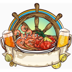 海鲜大餐卡通手绘边框纹理