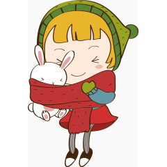 卡通可爱小女孩矢量手绘小兔子