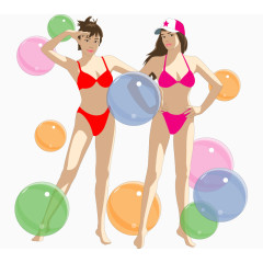 卡通手绘彩色泡泡性感美女