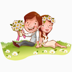 卡通春游送花情侣夫妻