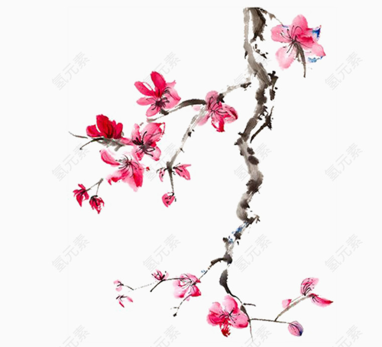 娇艳桃花水墨画
