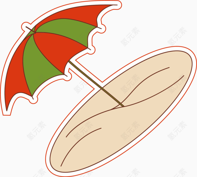 夏日元素沙滩沙滩伞卡通手绘装饰元素