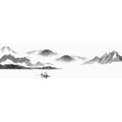 水墨远山船