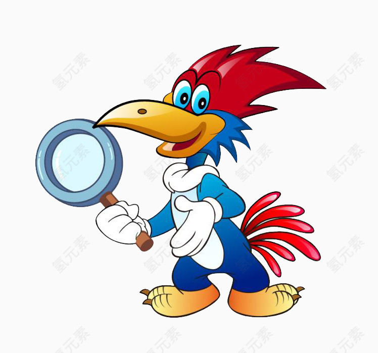 卡通小鸟拿放大镜