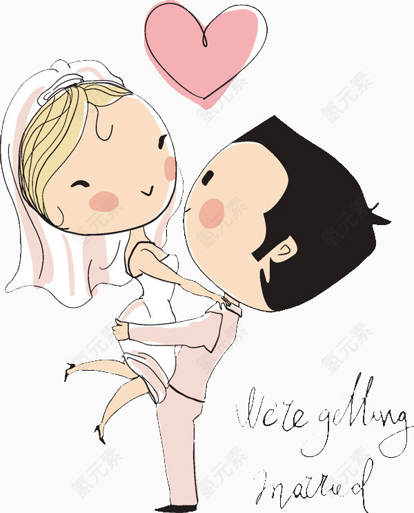 卡哇伊 韩国风 手绘 结婚 幸福 婚纱 粉色