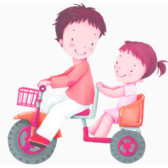 可爱卡通手绘父女骑行父亲节背景素材