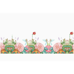 手绘唯美牡丹玫瑰花丛