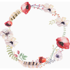 手绘水彩圆形花环装饰边框
