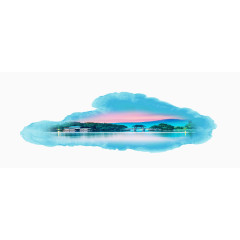 中国风水彩手绘杭州西湖景色风景图