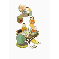 人物团圆吃饭剪纸