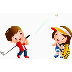 小情侣打高尔夫球