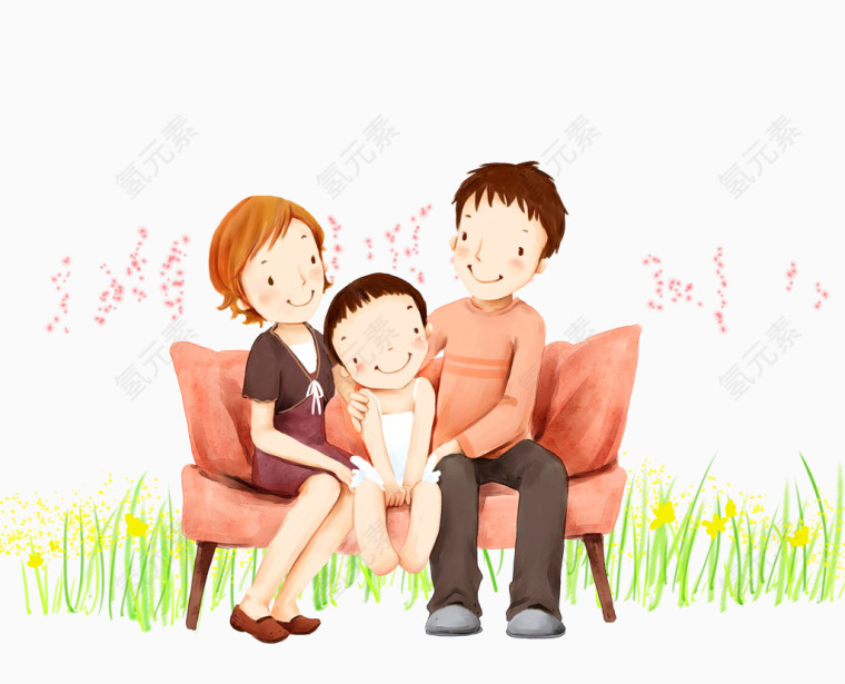 坐在一起的一家三口