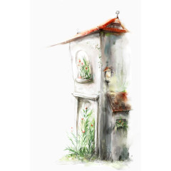 手绘粉色小房子植物