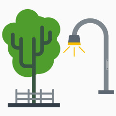 卡通简笔彩画树木路灯