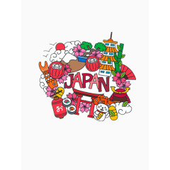 卡通日本旅游插画矢量图