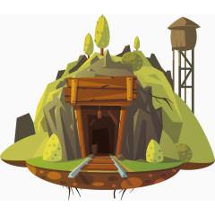 漂浮的山洞卡通手绘装饰元素