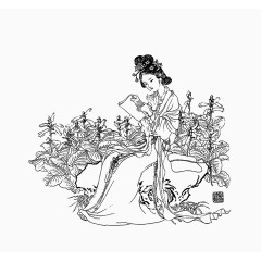 工笔青墨线条人物