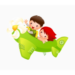 卡通手绘坐飞机的儿童