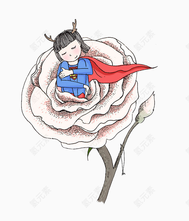 卡通女孩玫瑰花