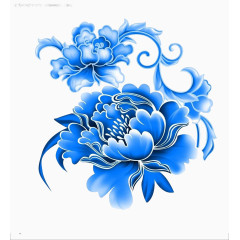 蓝色牡丹手绘