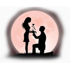 七夕情人节男女示爱剪影