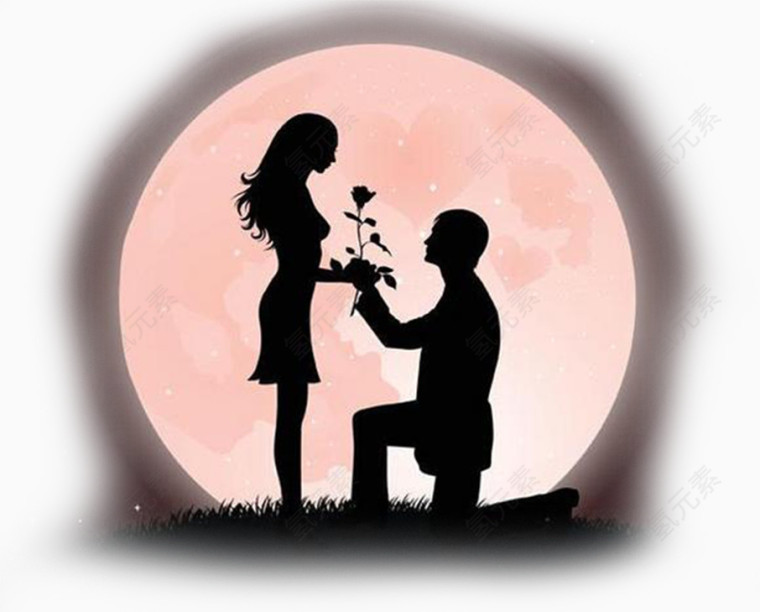 七夕情人节男女示爱剪影