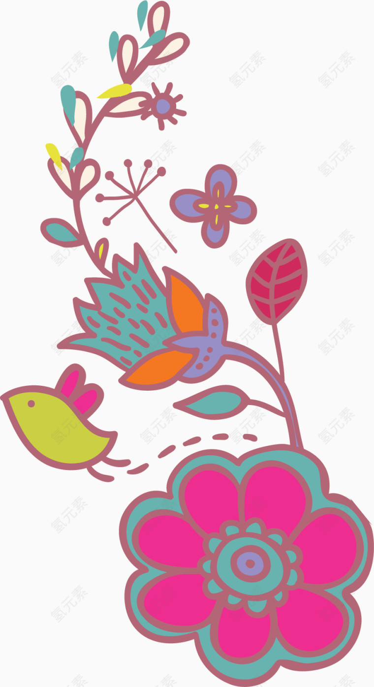 手绘花朵植物粉色线条