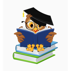 卡通手绘猫头鹰读书