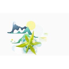 手绘卡通雪山茶叶