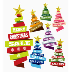 7款丝带圣诞树折扣标签矢量素材