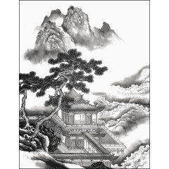 崇山越岭水墨画