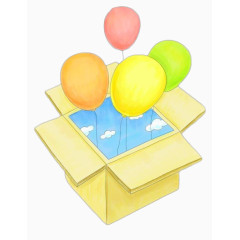 从纸箱上上升的多个颜色的汽球