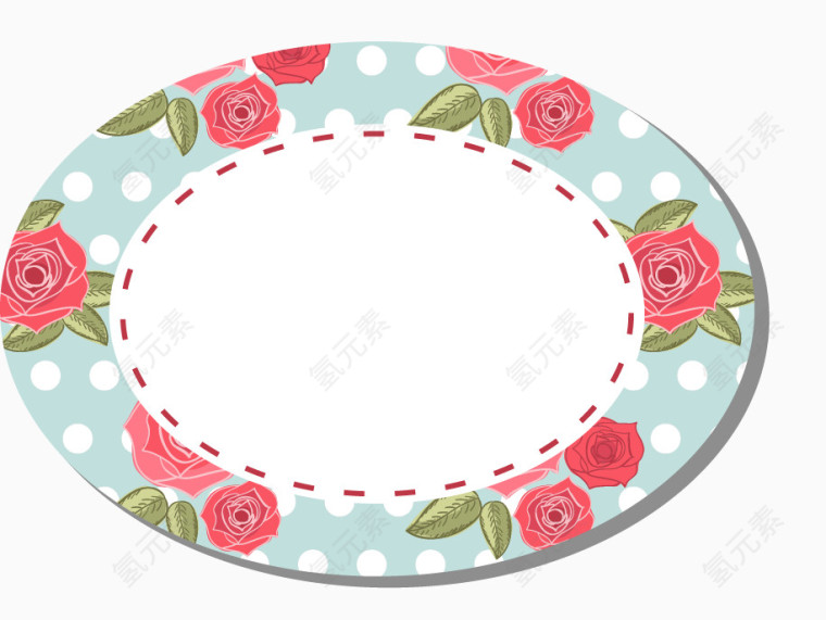 粉色印花蓝底椭圆边框