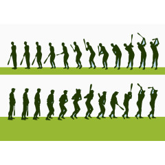 2组动态打棒球人物剪影