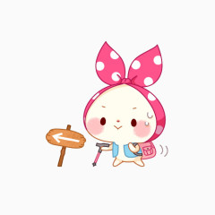 粉色头戴蝴蝶结的表情小兔子