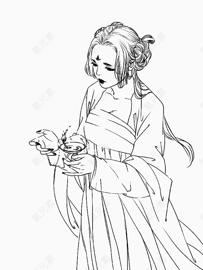 工笔青墨线条人物