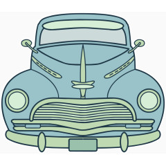 卡通手绘蓝色老式轿车头