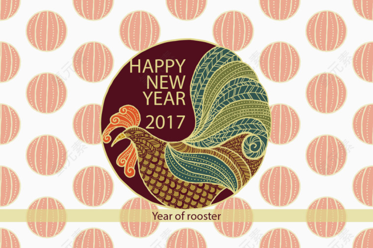 复古大公鸡新年卡