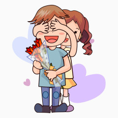 卡通情侣爱心花朵